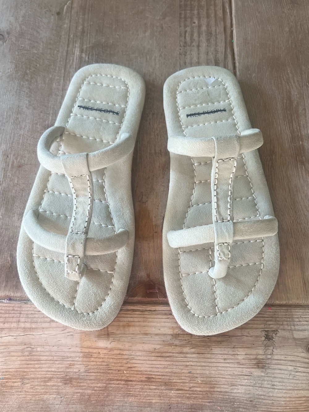 Free People Cream Suede Toe-Ring Slide Sandals
